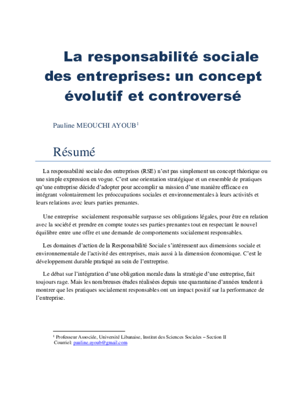 responsabilité sociale de l entreprise pdf